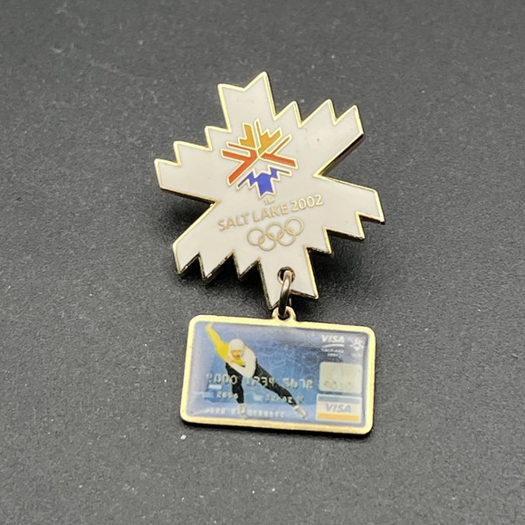 2002‎ Salt Lake City Olympics Snowflake Visa Credit Card Dangler Lapel Hat Pin